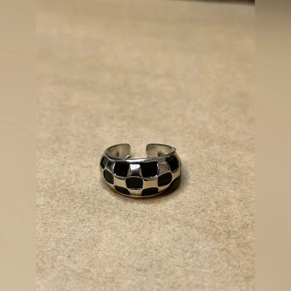 Silver & Black Check Ring, Wide, Open Band (Adjustable)
Size 7 as is - Picture 5 of 5